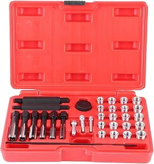 TKSE Glow Plug Thread Repair Kit,33PCS A3 Steel Glow Plug Removal Remover Tool with Box and Car Vehicle Glow Plug Thread Tool,Tap Insert Driver Guide Pin Thread Insert Tool