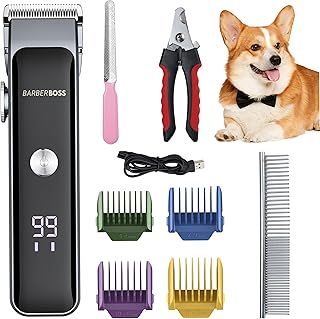 BarberBoss All-in-One Dog Grooming Kit, Cordless Clippers for Thick Hair, Complete Trimming Set for Dogs & Cats, Clippers for Matted Fur, All-in-one Pet Trimmer Set