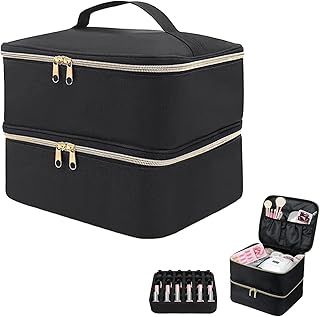 Black Double Layer Nail Varnish Storage Traveling Nail Polish Storage Case Portable Nail Lipstick Beauty Tools Box Large Makeup Bag Travel for Manicure Tool Nail Polish Organiser Bag