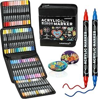 Acrylic Paint Pens Acrylic Paint Markers,60 Colours Fine & Dot Dual Tip Paint Markers for Rock Painting, Wood, Canvas, Calligraphy, DIY-Christmas Crafts Art Supplies