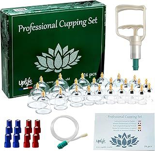 Uplife Chinese Cupping Therapy Set, 24 Vacuum Air Suction Cups with Pumping Handle, Anti Cellulite Massage for Back/Neck Pain Muscle Relief