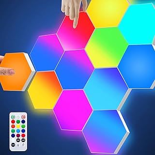 Hexagon LED Lights with Remote Control, RGB Gaming Lights LED Wall Lights Hexagon Light Panels Touch Sensitive, DIY Geometry Module for Gaming Setup Bedroom Living Room Party Decor, 7 Panels