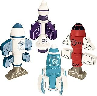 Gifts2U Magnetic Rocket Toy,33PCS Magnet Blocks Rocket Set with Storage Box,Stacking Toy STEM Educational Playset for Boys and Girls 3-8 Years Old Children