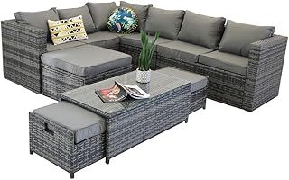 Vancouver 9 Seater Corner Rattan Garden Set In Grey With Fitting Cover