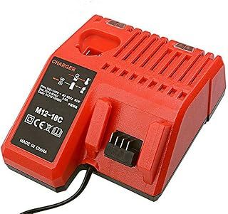 Replacement M12-18C 12V-18V Fast Charger compatible with Milwaukee M12 12V Red Lithium-Ion M12B2 M12B6 M12B4 M12B3 M18 M18B5 M18B4 M18HB8 M18B2 BATTERY (UK plug)