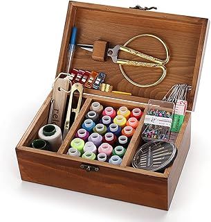 Wooden Sewing Box Organizer with Sewing Kit Accessories, Home Sewing Basket with Compartments?Sewing Box with Sewing kit Accessory