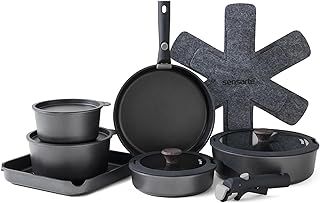 SENSARTE 17 Piece Pots and Pans Set, Nonstick Detachable Handle Cookware, Induction Kitchen Cookware Set with Removable Handle, Healthy Non Stick RV Cookware, Oven Safe, PFOA Free (Black)