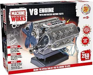Machine Works Build Your Own V8 Engine Toy - Replica Model Building Kit - Features Augmented Reality, Sounds and Illumination, 4 Modes, 250+ Pieces, 10+ Years