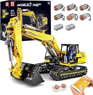 Mould King 13112 Technology Remote Controlled Excavator Kit, 1830 Clamping Blocks App 4CH Caterpillar Excavator Engineering Vehicle Model with Motors and Remote Control
