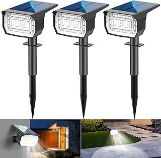 3Pcs Solar Spot Lights Outdoor Garden 72 LED 3 Modes IP67 Waterproof Landscape Spotlights, Auto ON/Off Dusk Till Dawn Uplighters for Garden, Yard, Driveway, Pathway