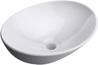 Durovin Bathrooms Ceramic Bathroom Basin - Countertop Sink Vessel - Oval Washing Bowl Sloping Wall (410 x 330 x 140mm)