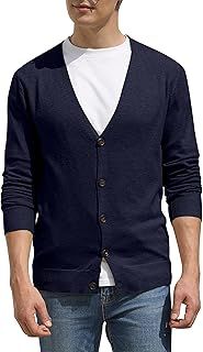 Hisir Men's Knit Cardigans Jumpers Lightweight Classic Soft Wool V Neck Cardigan with Buttons, Long Sleeve Knitwear Pullover Sweaters for Men, Mens Gift