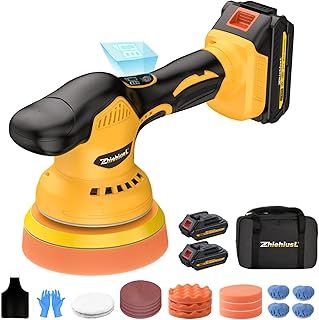 Wireless Car Polishing Machine with 2 x 21V 2000mAh Batteries, 6-Stage Speed 2800-5500 U/min and 17-Piece Polishing Kit for Car Care