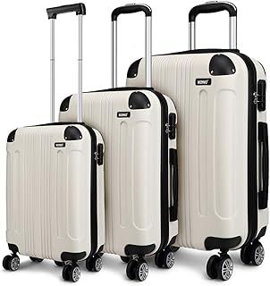 Kono 3 Pcs Luggage Set Hard Shell Suitcase Light Weight ABS with 4 Wheels Spinner Business Trip Trolley Case 19" 24" 28" (Beige)