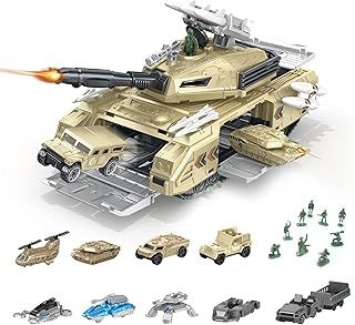 RedCrab Army Tank and Army Men Toy Play Set, 9 Dismountable Military Vehicles Tank Models and 9 Tiny Toy Soldiers, Military Vehicles Toys for Kids Boys