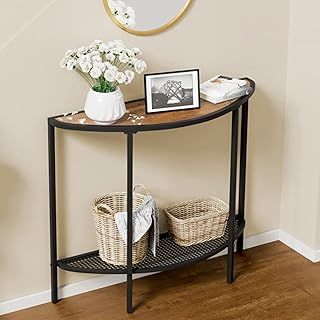 SAYGOER Half Moon Console Table 2 Tier Narrow Entryway Table with Storage Small Sofa Couch Mid Century Modern Tables for Living Room Entry Way Hallway Office Easy Assembly, Walnut Black