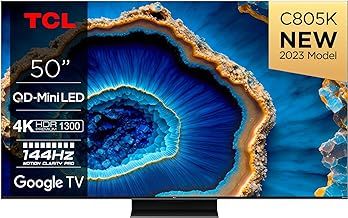50C805K 50" QLED Mini LED C805 4K Ultra HD Android Smart HDR TV (Dolby Atmos, Dolby Vision, HDR10+, Bluetooth, 144Hz Motion Clarity Pro, Chromecast Built-In, 240Hz Game Accelerator)