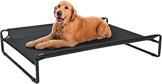 Veehoo Original Cooling Elevated Dog Bed, Outdoor Raised Dog Cots Bed for Large Dogs, Portable Standing Pet Bed with Washable Breathable Mesh, No-Slip Feet for Indoor Outdoor, Large, Black, CWC2201