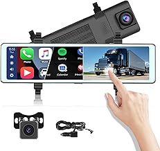 CAMECHO 11.26'' Mirror Dash Cam with Carplay Android Auto, 1080P Full Touch Screen Dual Dash Cam Front Rear Camera Night Vision Car Rear View Mirror Loop Recording 170° Wide Angle