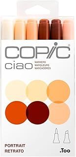 COPIC Ciao Coloured Marker Pen - Set Of 6 Portrait, For Art & Crafts, Colouring, Graphics, Highlighter, Design, Anime, Professional & Beginners, Art Supplies & Colouring Books