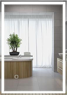 kleankin Bathroom Mirror with LED Lights, Illuminated Makeup Mirror with 3 Colours, Defogging Film and Memory Function, Hardwired, Horizontal or Vertical, 70 x 50 cm