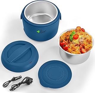 Vovoir Electric Heating Lunch Box,75W 12V/24V/220V Portable Food Warmer Lunch Box for Car Truck Home Work,Heated Lunch Boxes for Adults-Leak Proof,Removable Stainless Steel Food Container 40 oz