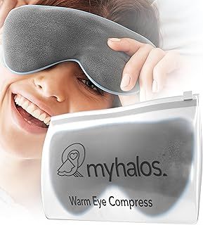 Heated Eye Mask for Dry Eyes - Microwave Activated Warm Eye Compress Treats Blepharitis & Styes - Our Plush, Warm Compress for Eyes Includes a Adjustable Strap & Pouch - MyHalos