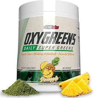 OxyGreens by EHPlabs - Daily Super Greens Powder, Spirulina Herbal Supplement with Prebiotic Fibre, Alkalizing Antioxidants & Immunity Wellness, 30 Serves (Pineapple)