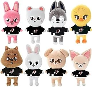 SKZOO Plush Toy Stray Kids Plush Doll, Cute Cartoon Anime Stuffed Animal Toy, Wolf Chan/Leebit/DWAEKKI/Jiniret/HAN QUOKKA/BbokAri/PuppyM/Foxl.Ny Plush Doll (8PCS)