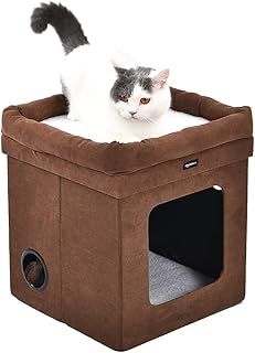 Amazon Basics Collapsible Cat House/Cat Bed for Indoor, Brown, 38 x 38 x 43 cm
