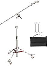 Neewer Pro 100% Stainless Steel C Stand Light Stand with Pulleys, Max. Height 14.4ft/440cm with 7ft/218cm Cross-Bar and Empty Sandbag for Photography Studio Reflector, Monolight and Other Equipment