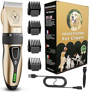 GLOBAL TECH Dog Clippers, Rechargeable Low Noise Cordless Pet Clippers for Dogs Cats and Other Pets - Professional Dog Grooming Clipper Kit Shaver Trimmer Suitable for Thick Hair/Coats