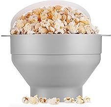 EcoEarth Microwave Popcorn Maker, Collapsible Food-Grade Silicone Popcorn Popper Bowl w/Lid, Hot Air Popper at Home for Family Movie Nights & Quick Cravings, BPA-Free & Dishwasher Safe, Earl Grey