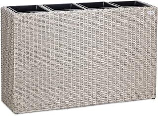 CASARIA® Flower Box | Large Tall Rattan Flower Pot Planter | 4 Removable Inner Plant Pots With Water Drain | Poly Rattan Mesh Trough Flower Box Planters Outdoor Garden | 95x27x60cm | Cream