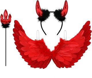 Red Angel Wings and Halo, Halloween Women Red Devil Costume, Dark Angel Halloween Costume Party, Adult & Kids One Size Fits All Accessories Set