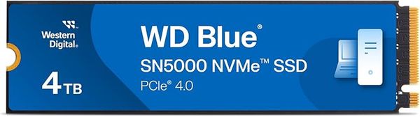 WD Blue SN5000 4TB SSD, M.2 2280 NVMe SSD, Read speeds up to 5500 MB/s, PCIe Gen4, nCache Technology, Free Acronis True Image data migration software, Internal solid state drive.