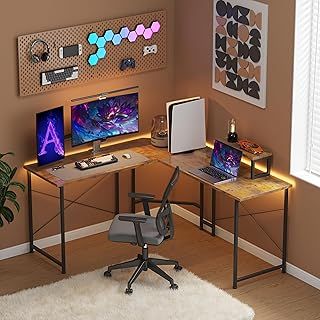 CAIYUN L-Shaped Gaming Desk, 50" Corner Desk, Computer Desk, L Office Desk Gaming Computer Table, Study Long Table for Home Bedroom Gaming PC with Monitor Stand (White)