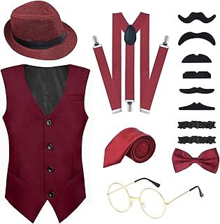 PLULON 1920s Mens Costume Gatsby Gangster Vest Roaring 20s Men's Accessories