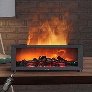Fireplace Aroma Diffuser with LED, Fireplace Essential Oil Diffuser, 7-Colour Light Flame Effect Fireplace Aroma Diffuser with Remote Control, Waterless Automatic Switch-Off(Black)