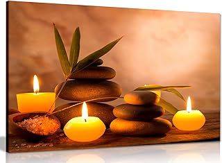 Aromatic Candles & Zen Stones Canvas Wall Art Picture Print (18x12in), Living Room