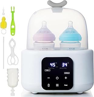 Baby Bottle Warmer, Double Milk Bottle Sterilizer with LCD Display, Fast Baby Food Heating & Defrost, BPA-Free 24H Thermostat Night Light Accurate Temperature Control for Breastmilk Formula Warmer