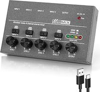 OFFCUP 4 Channel Audio Mixer, Mini Audio Mixer, 5V Ultra Compact Low-Noise Line Mixer, Metal Karaoke Sound Mixer with Separate Volume Adjustment for Guitar Bass Keyboards Stage Microphone Mixer (Grey)