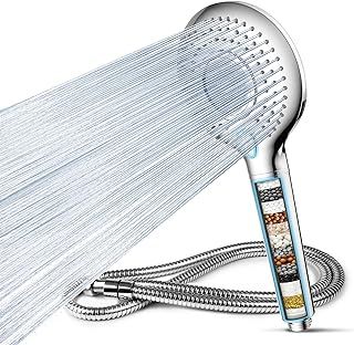 MEKO Hard Water Filter Shower Head, 15 Stage Shower Filter 3 Spray Modes High Pressure Shower Heads and 1.5m Hose, Residual Chlorine Remove Shower Filter, Handheld Shower Head and Hose (Silver)