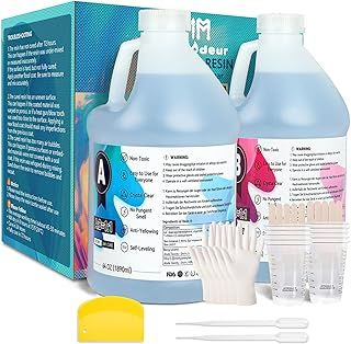 IModeur Epoxy Resin Kit - 128 oz/1 Gallon Self-Leveling Crystal Clear Epoxy Resin - No Yellowing No Bubble UV Resistant Art Resin Casting Resin for Art Crafts, Jewelry Making, Resin Molds (64oz x 2)
