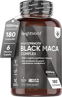 Maca Root Capsules 5550mg - 180 Capsules - 6 Months Supply - Black & Yellow Maca with L-Arginine & Panax Ginseng - Zinc Contributes to Normal Fertility & Reproduction (EFSA) - for Men & Women
