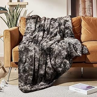 Moofun Faux Fur Throw Blanket- 50 * 60 inches Soft Fluffy Cozy Warm Fuzzy Durable Blanket for Couch and Bed - Brown