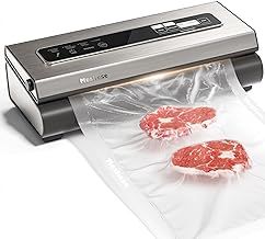 Mesliese Vacuum Sealer Machine Powerful 90Kpa Precision 6-in-1 Compact Vacuum Food Preservation System Built-in Cutter, 2 Bag Rolls & 5 Pre-cut Bags, Dry&Moist Modes Smart Suction, ETL Listed (Silver)