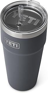 YETI Rambler Straw Cup, Vacuum Insulated Stainless Steel Cup with Straw Lid, Charcoal, 26 oz (769 ml)