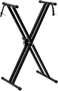 Crystals Double Braced X Frame Music Piano Keyboard Stand with 7 Times Adjustable Height Positions Black (Double Braced Stand)