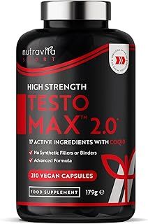 Test Booster for Men - 210 Vegan Capsules - 1450mg per Testosterone Supplement Serving - TESTOMAX™ 2.0 Contains 17 Active Ingredients Incl. Ashwagandha KSM 66®, CoQ10, Maca Root - Made by Nutravita